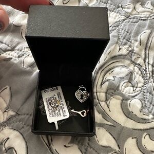 Diamond Accent Heart Lock & Key Necklace in Sterling Silver & 14k Rose Gold